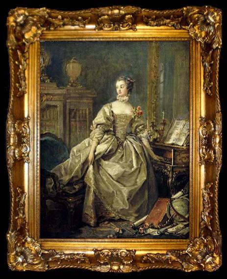 framed  Francois Boucher Madame de Pompadour, la main sur le clavier du clavecin, ta009-2